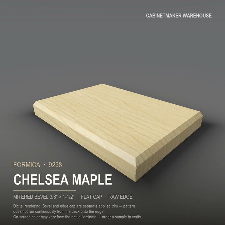 Formica Chelsea Maple 9238 laminate on a countertop with a mitered bevel edge