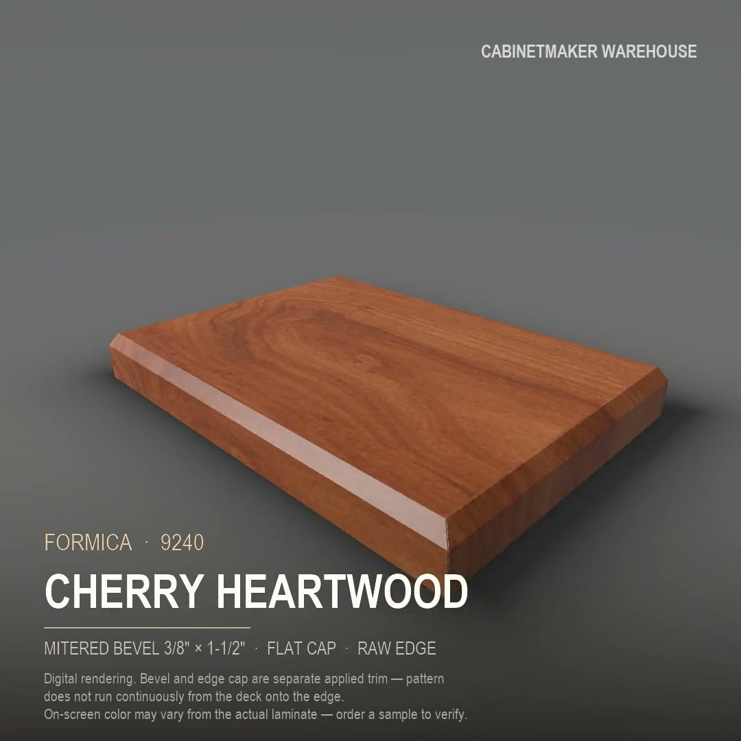 Formica Cherry Heartwood 9240 laminate on a countertop with a mitered bevel edge