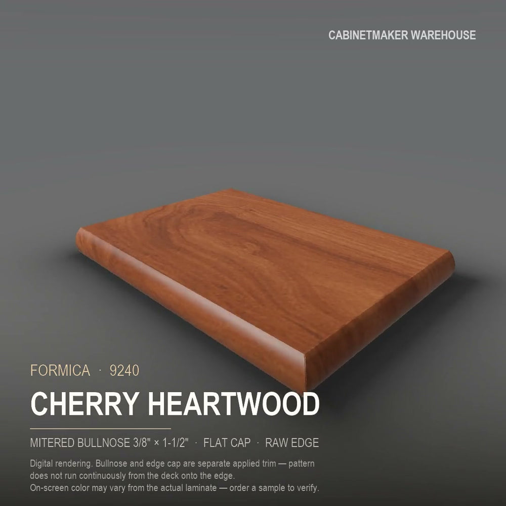 Formica Cherry Heartwood 9240 laminate on a countertop with a mitered bullnose edge