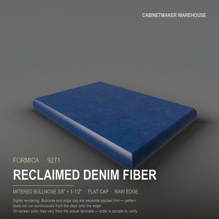 Formica Reclaimed Denim Fiber 9271 laminate on a countertop with a mitered bullnose edge