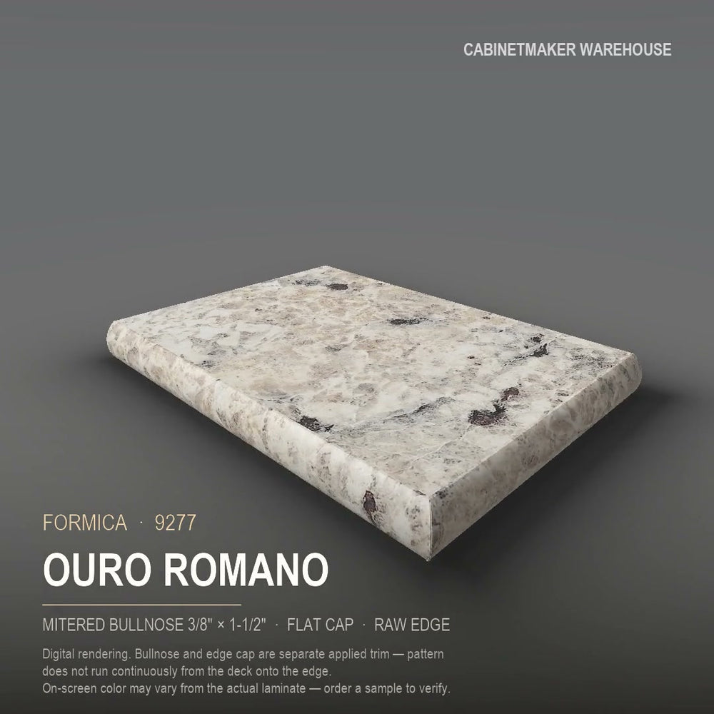 Formica Ouro Romano 9277 laminate on a countertop with a mitered bullnose edge