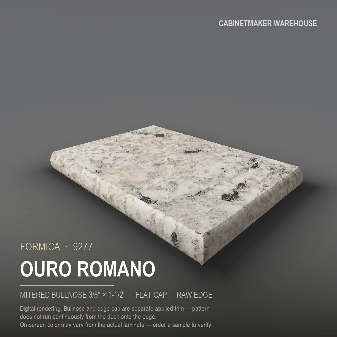 Formica Ouro Romano 9277 laminate on a countertop with a mitered bullnose edge