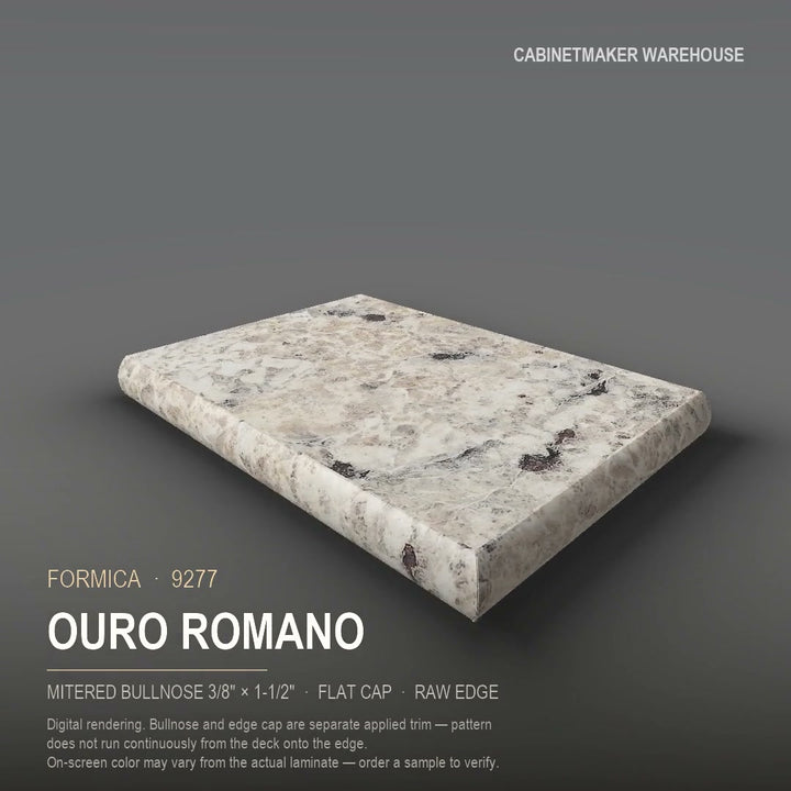 Formica Ouro Romano 9277 laminate on a countertop with a mitered bullnose edge