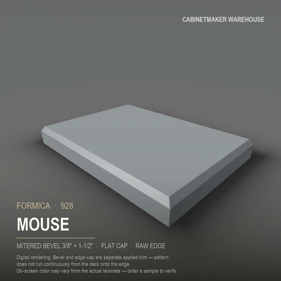 Formica Mouse 928 laminate on a countertop with a mitered bevel edge