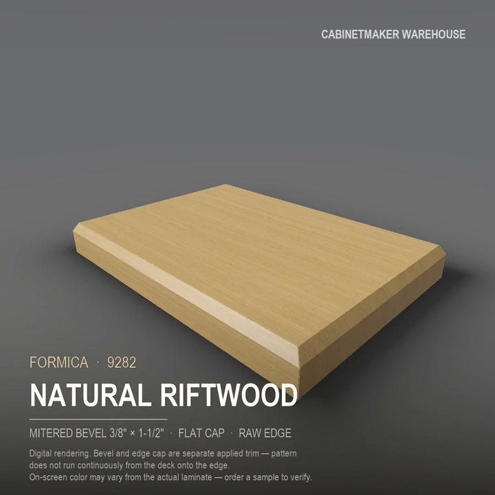 Formica Natural Riftwood 9282 laminate on a countertop with a mitered bevel edge