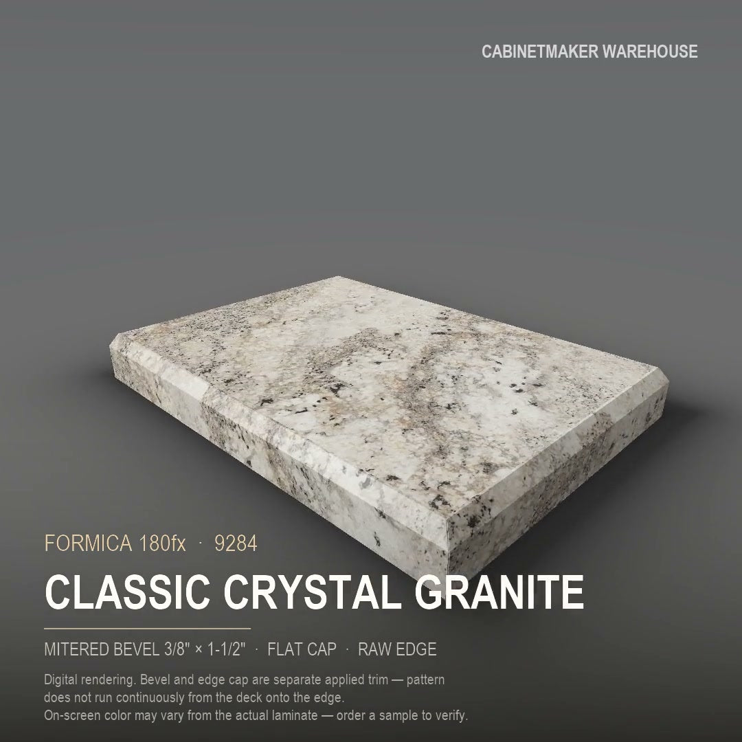 Formica Classic Crystal Granite 9284 laminate on a countertop with a mitered bevel edge