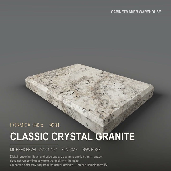 Formica Classic Crystal Granite 9284 laminate on a countertop with a mitered bevel edge