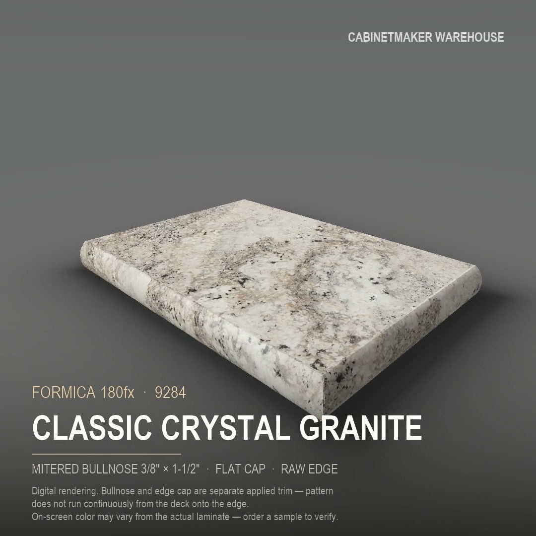 Formica Classic Crystal Granite 9284 laminate on a countertop with a mitered bullnose edge