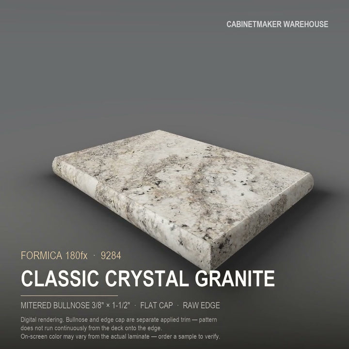Formica Classic Crystal Granite 9284 laminate on a countertop with a mitered bullnose edge