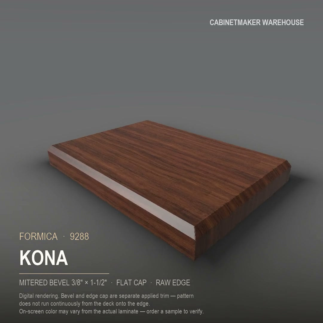 Formica Kona 9288 laminate on a countertop with a mitered bevel edge