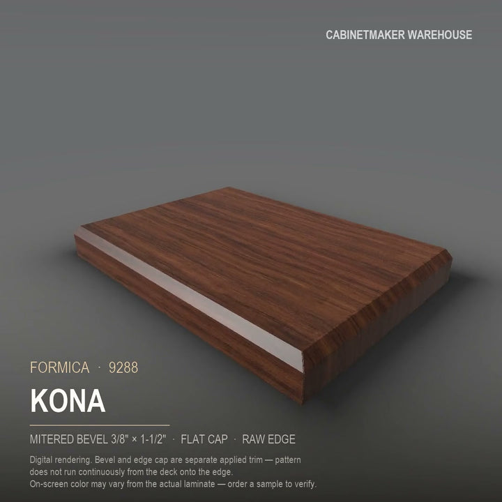 Formica Kona 9288 laminate on a countertop with a mitered bevel edge