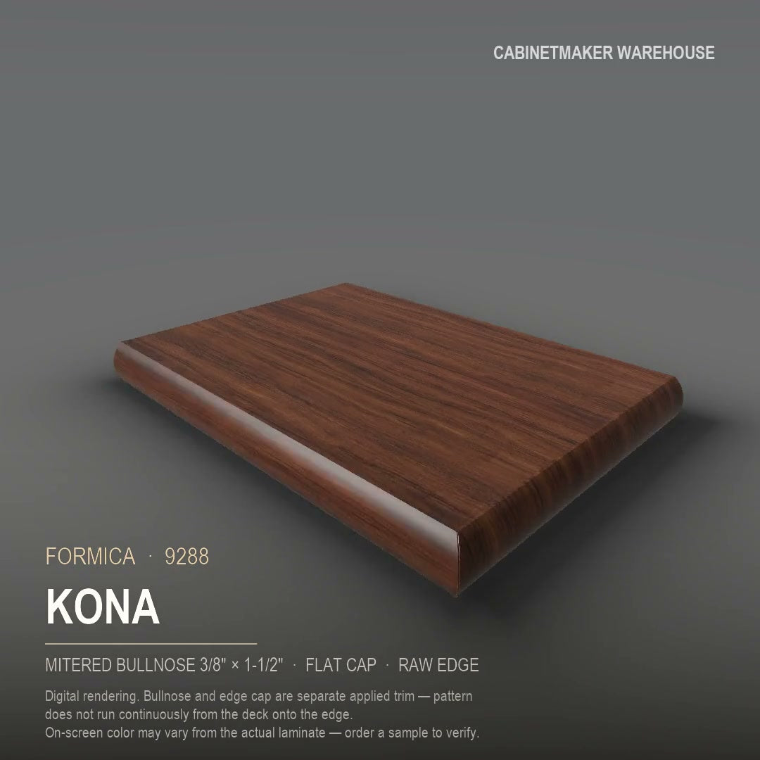 Formica Kona 9288 laminate on a countertop with a mitered bullnose edge