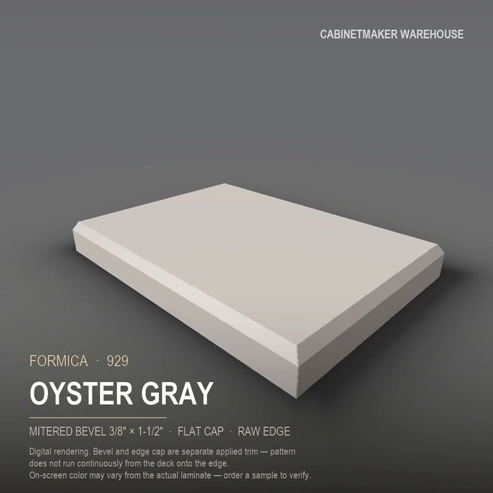 Formica Oyster Gray 929 laminate on a countertop with a mitered bevel edge