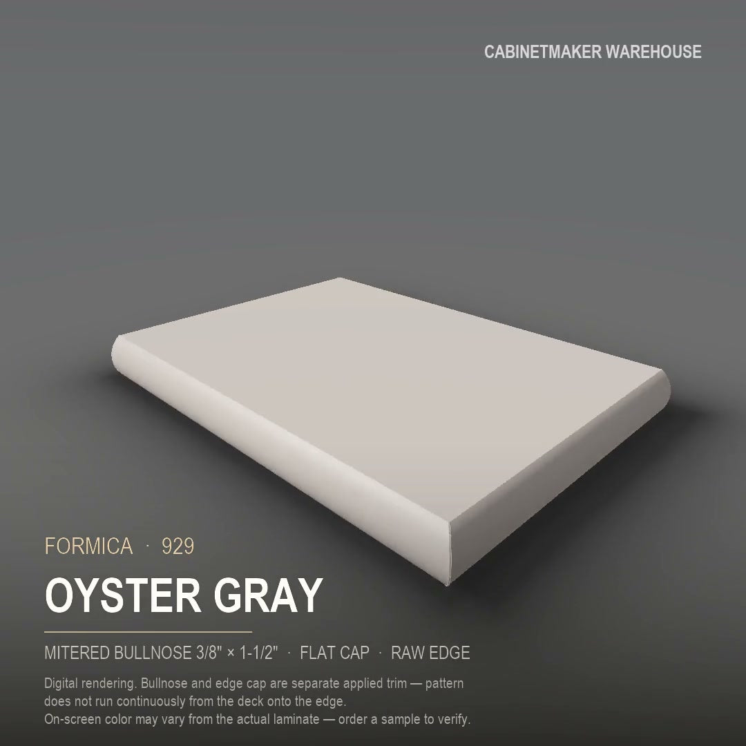 Formica Oyster Gray 929 laminate on a countertop with a mitered bullnose edge
