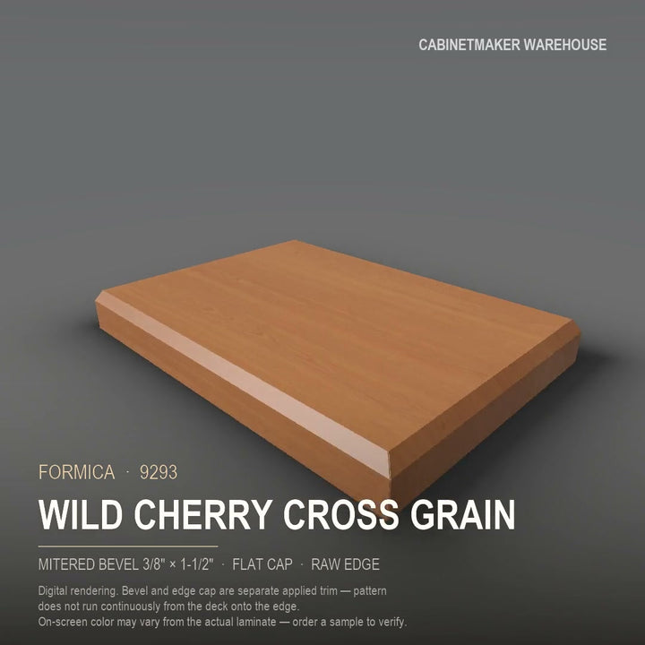 Formica Wild Cherry Cross Grain 9293 laminate on a countertop with a mitered bevel edge