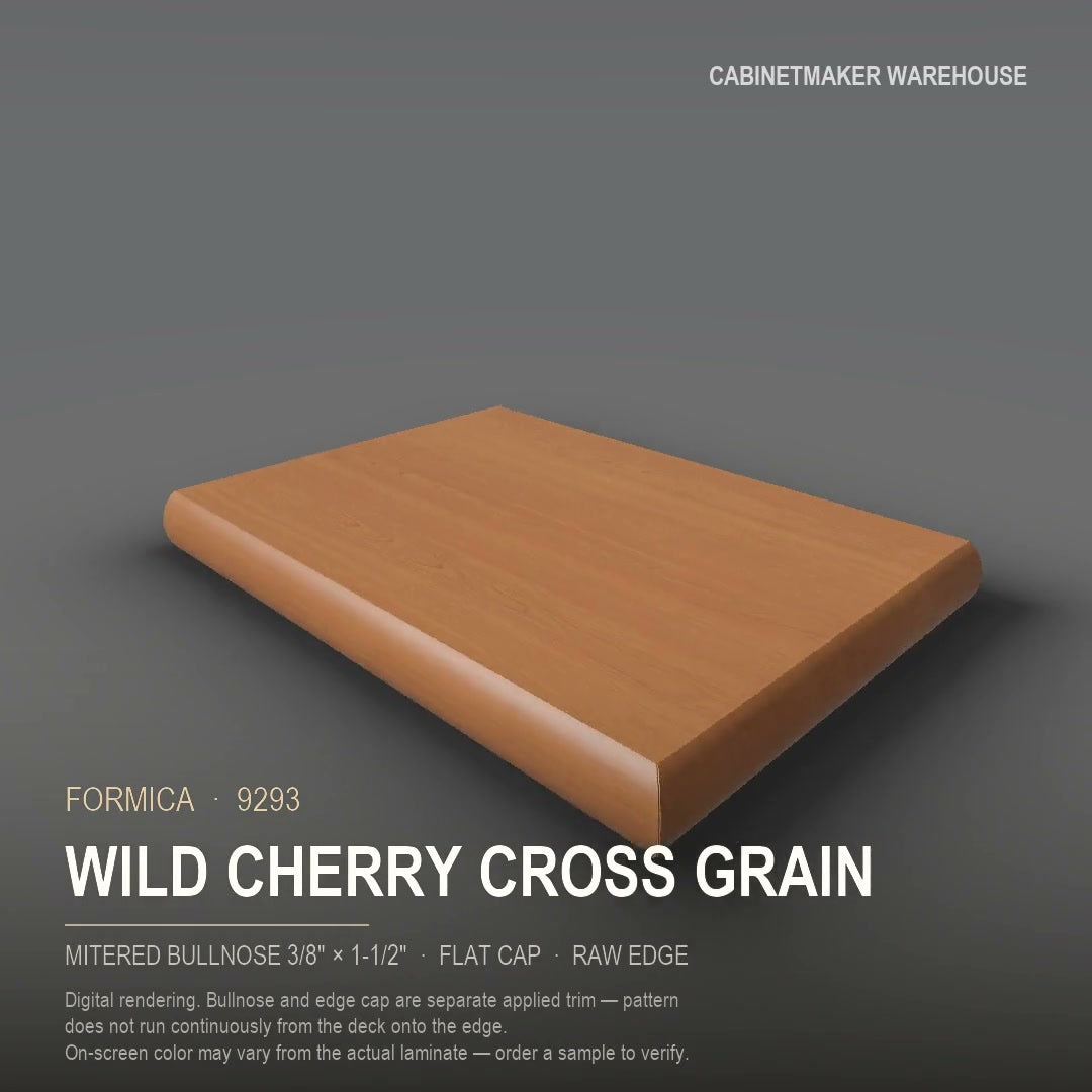 Formica Wild Cherry Cross Grain 9293 laminate on a countertop with a mitered bullnose edge