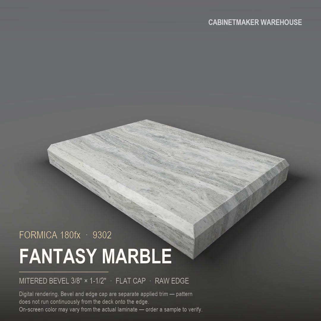 Formica Fantasy Marble 9302 laminate on a countertop with a mitered bevel edge