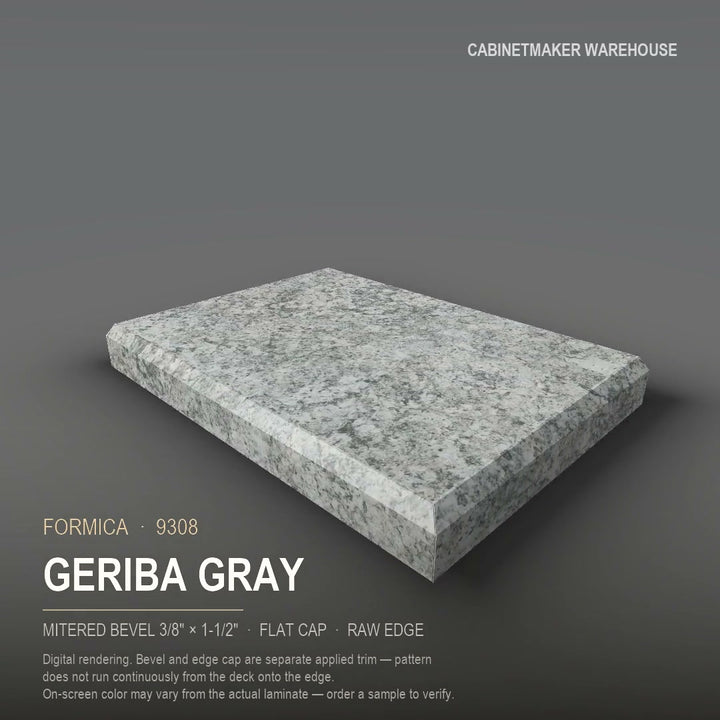 Formica Geriba Gray 9308 laminate on a countertop with a mitered bevel edge