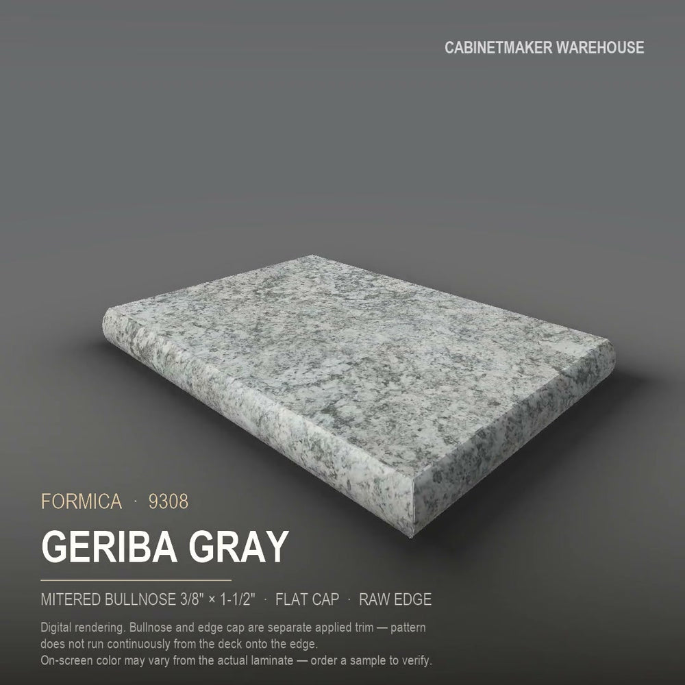 Formica Geriba Gray 9308 laminate on a countertop with a mitered bullnose edge