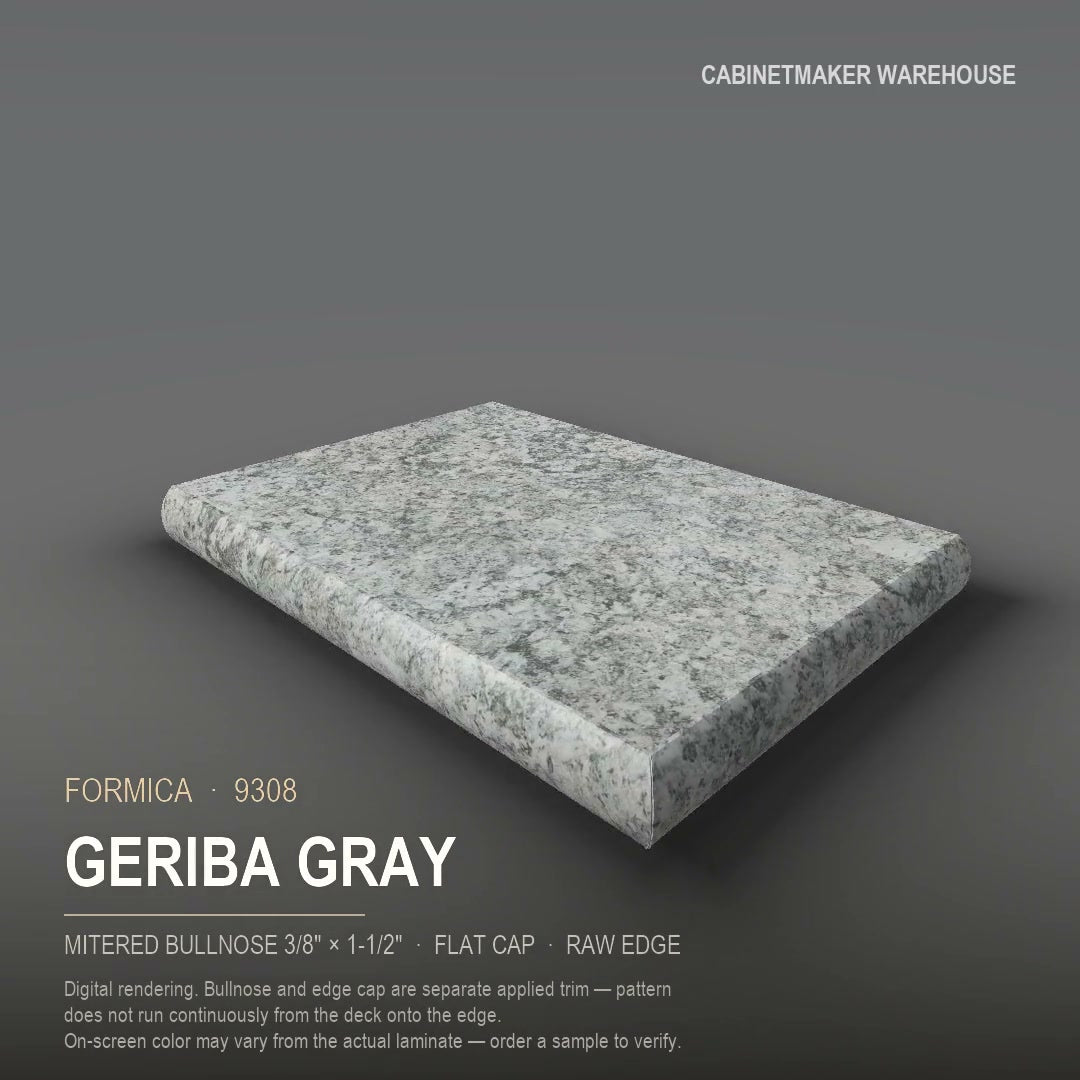 Formica Geriba Gray 9308 laminate on a countertop with a mitered bullnose edge