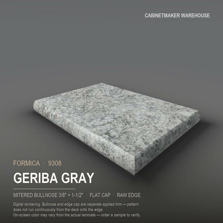 Formica Geriba Gray 9308 laminate on a countertop with a mitered bullnose edge