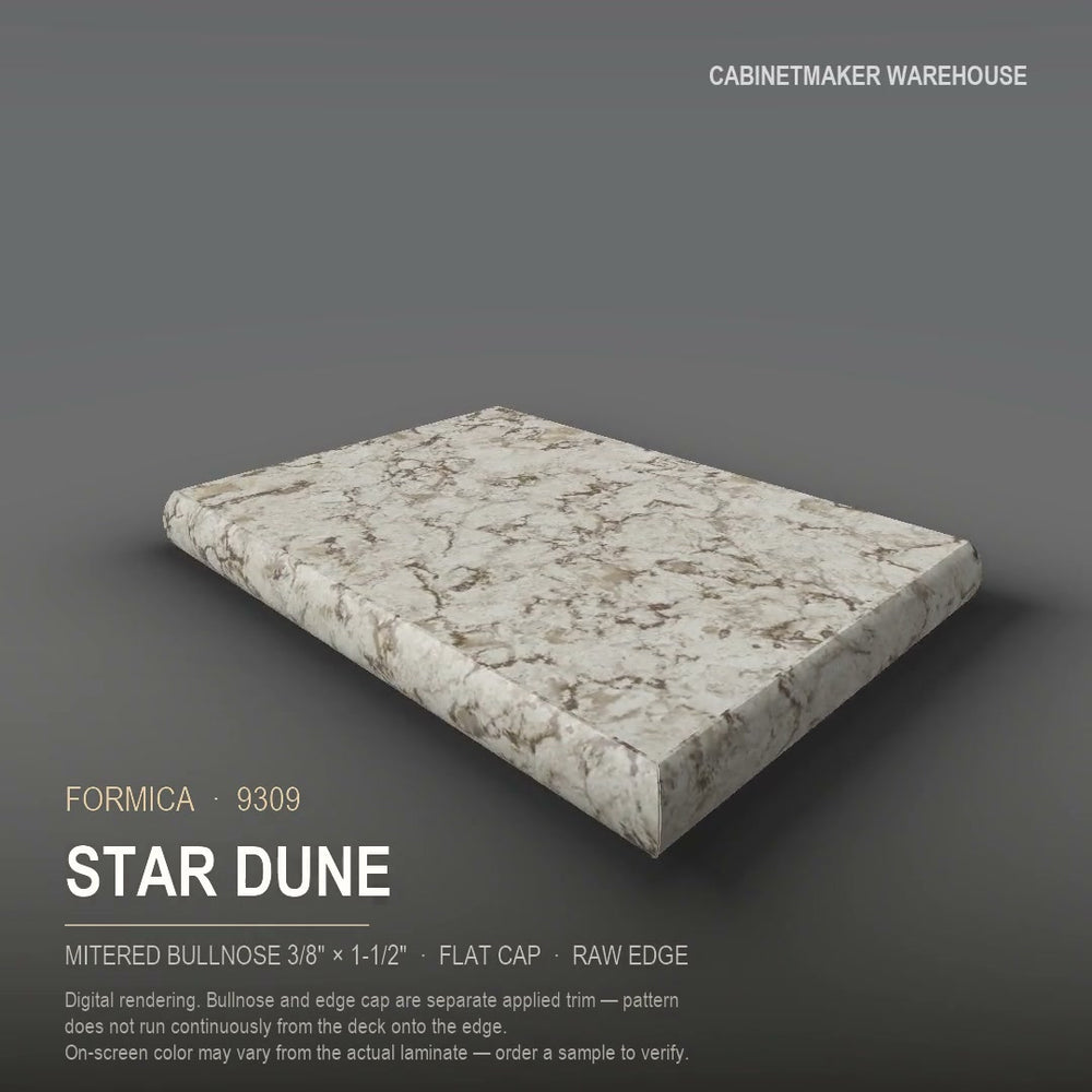 Formica Star Dune 9309 laminate on a countertop with a mitered bullnose edge