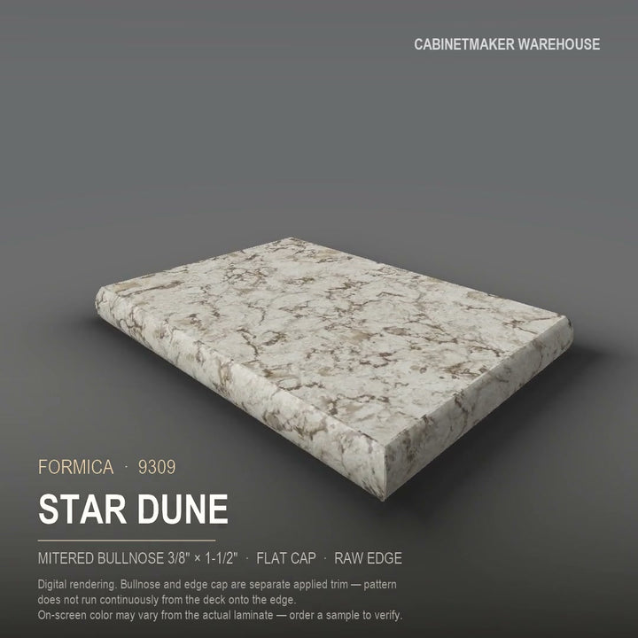 Formica Star Dune 9309 laminate on a countertop with a mitered bullnose edge
