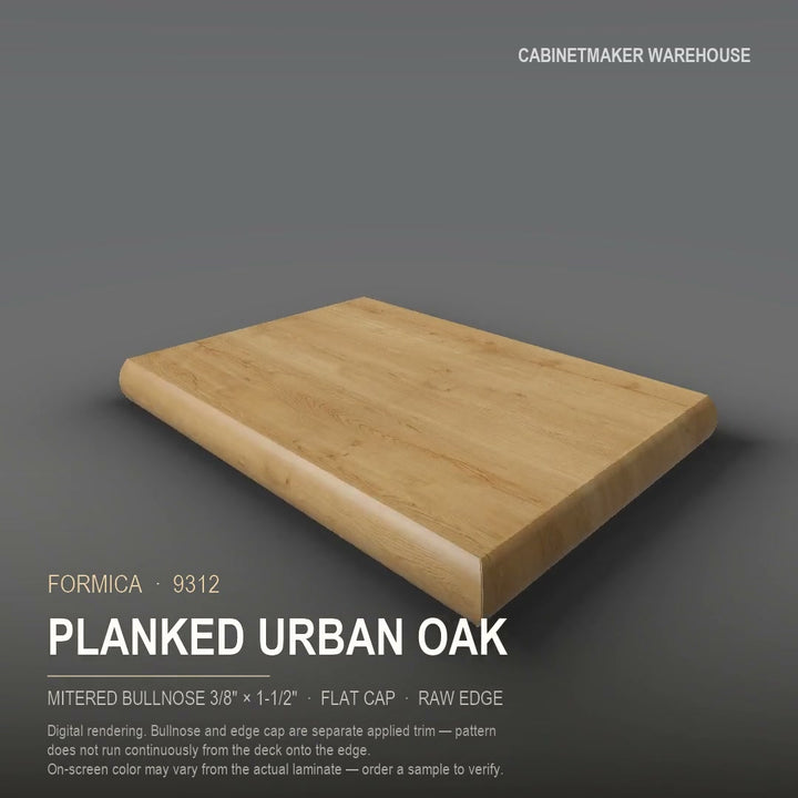 Formica Planked Urban Oak 9312 laminate on a countertop with a mitered bullnose edge