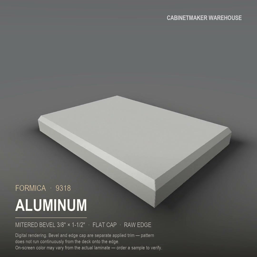 Formica Aluminum 9318 laminate on a countertop with a mitered bevel edge