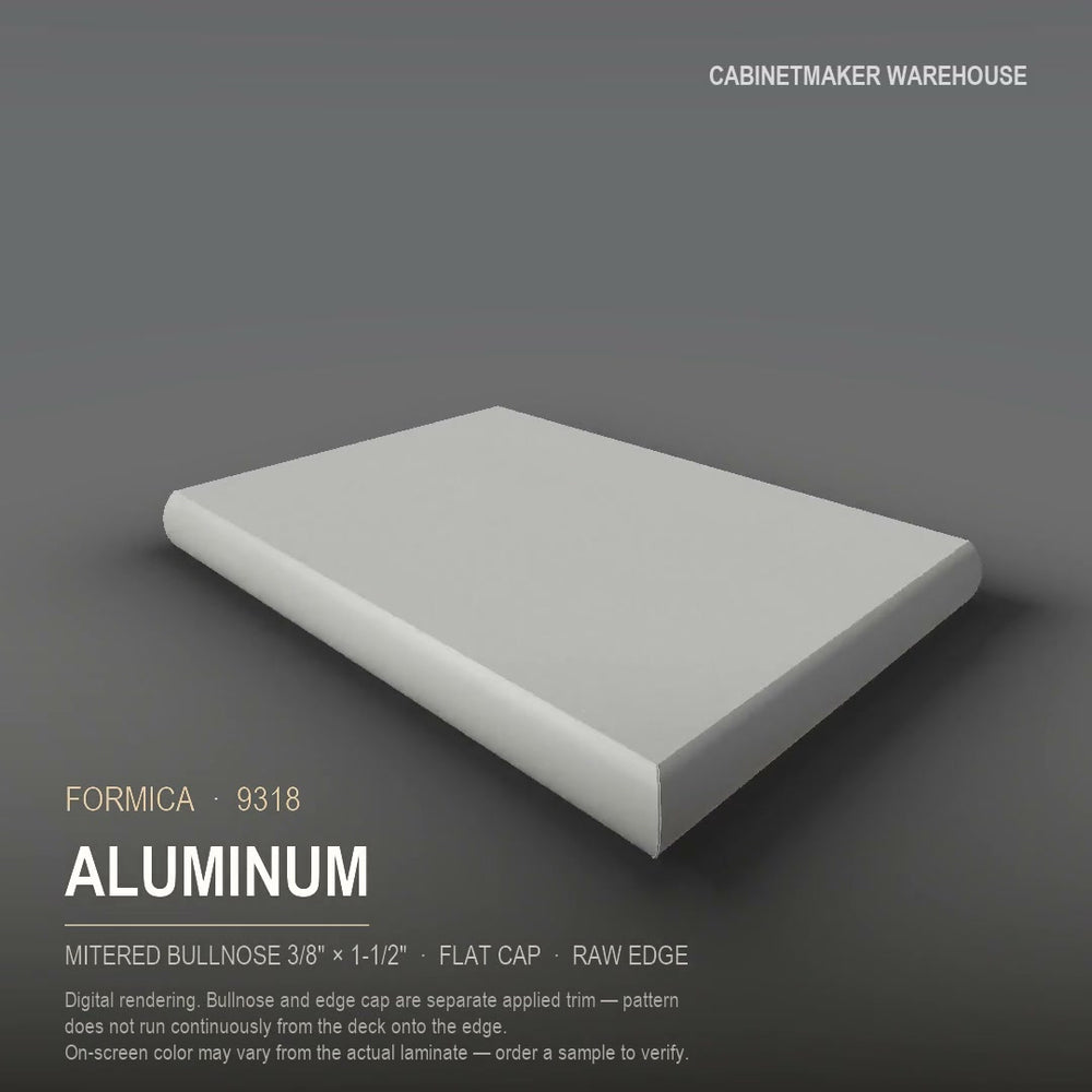 Formica Aluminum 9318 laminate on a countertop with a mitered bullnose edge