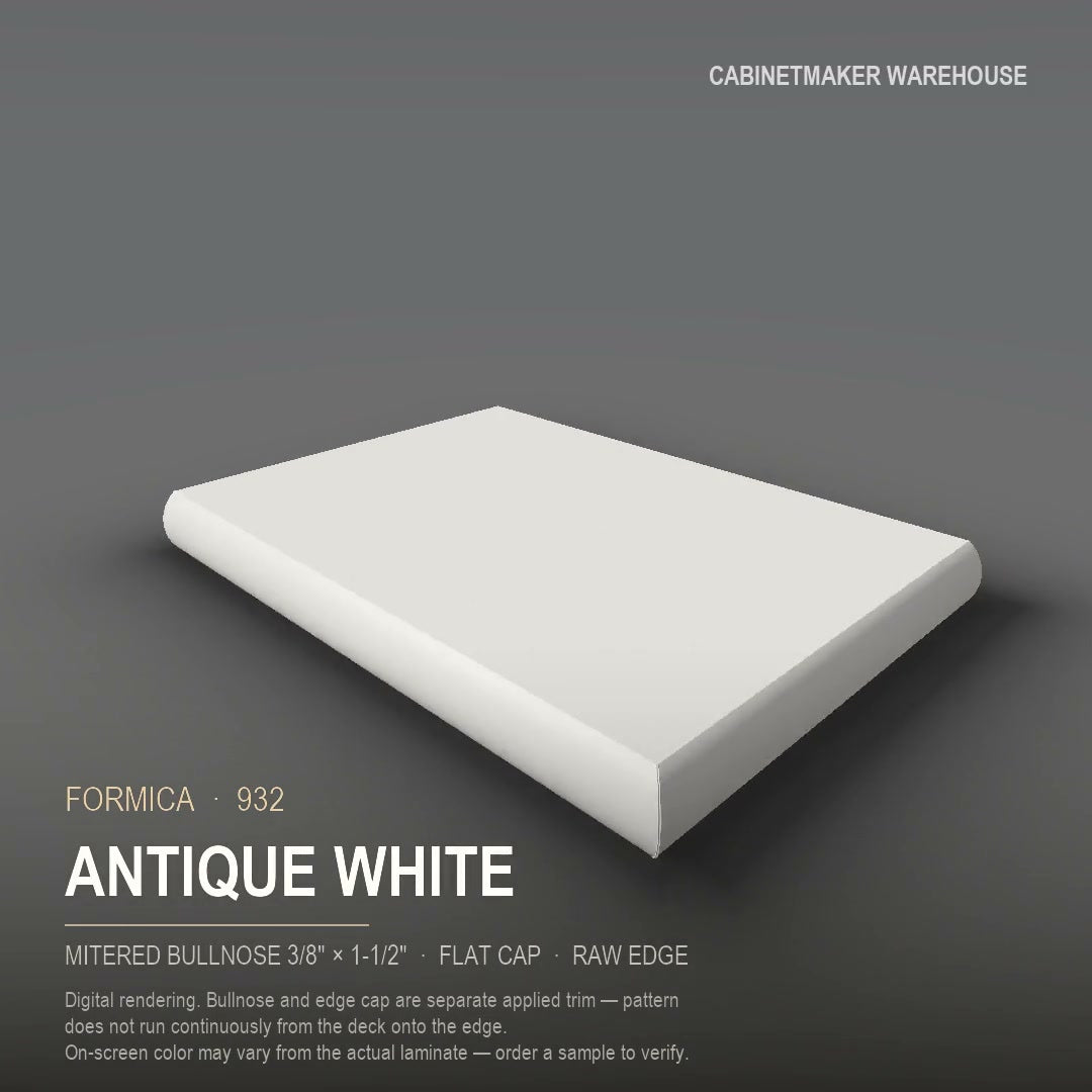 Formica Antique White 932 laminate on a countertop with a mitered bullnose edge