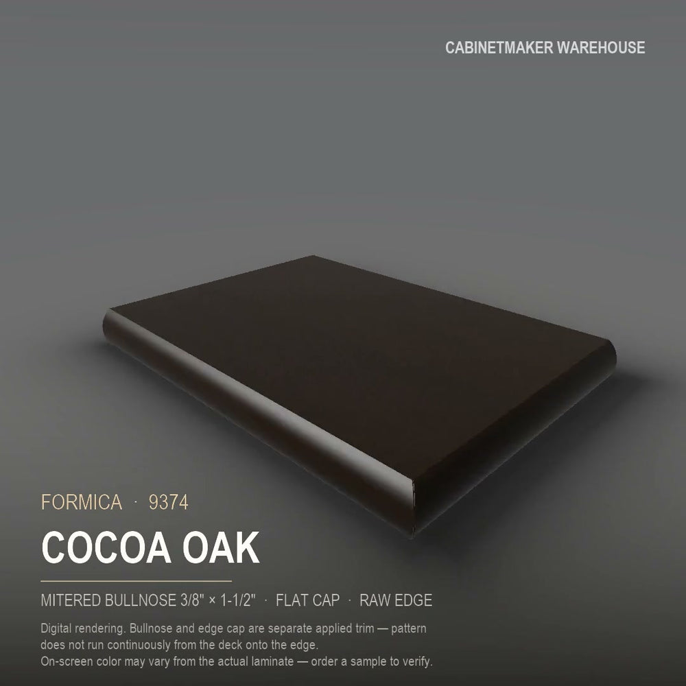 Formica Cocoa Oak 9374 laminate on a countertop with a mitered bullnose edge