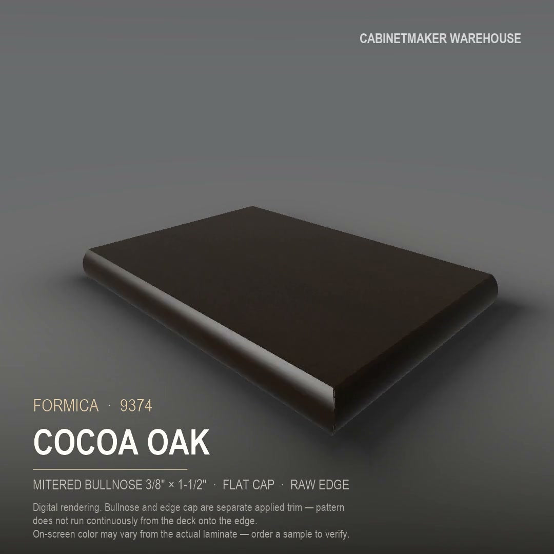 Formica Cocoa Oak 9374 laminate on a countertop with a mitered bullnose edge