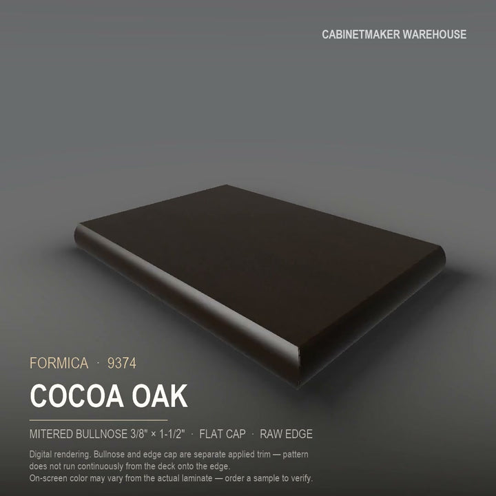 Formica Cocoa Oak 9374 laminate on a countertop with a mitered bullnose edge