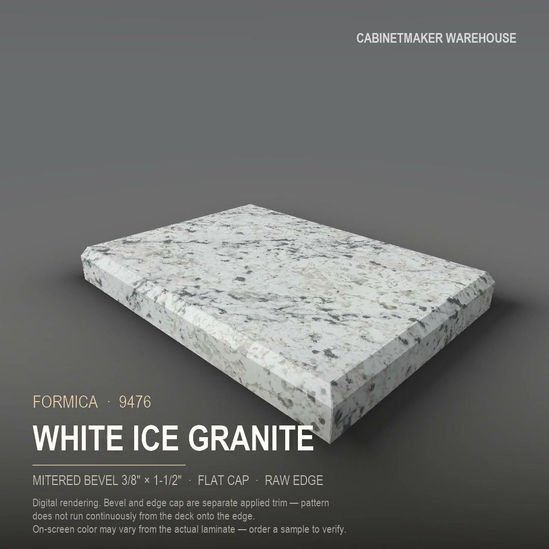 Formica White Ice Granite 9476 laminate on a countertop with a mitered bevel edge
