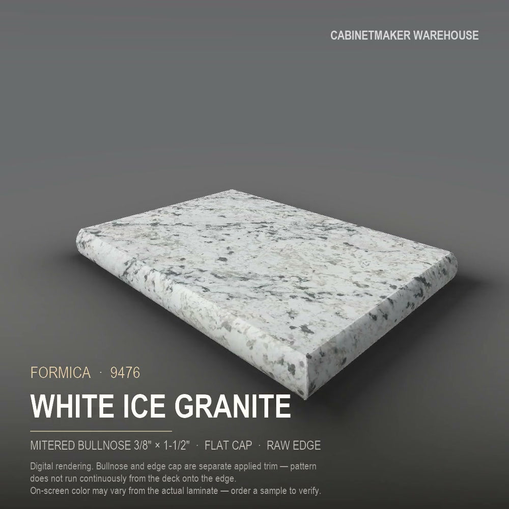 Formica White Ice Granite 9476 laminate on a countertop with a mitered bullnose edge