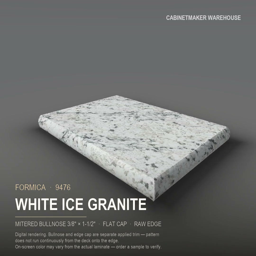 Formica White Ice Granite 9476 laminate on a countertop with a mitered bullnose edge