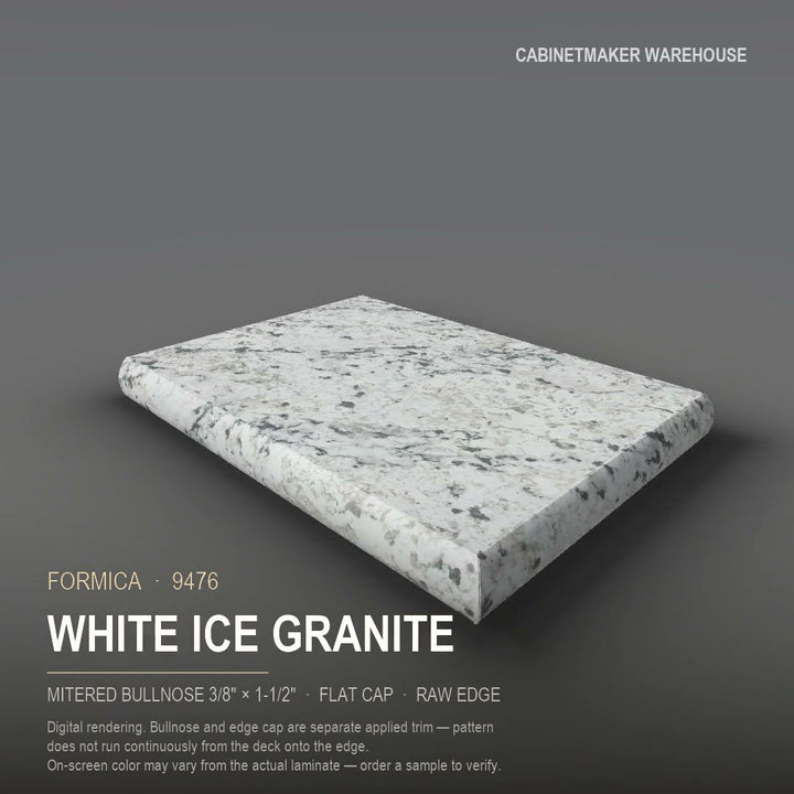Formica White Ice Granite 9476 laminate on a countertop with a mitered bullnose edge