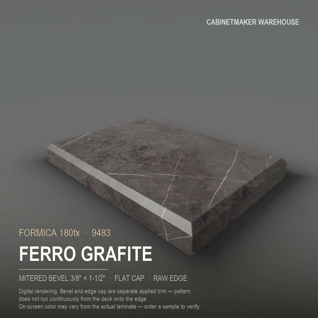 Formica Ferro Grafite 9483 laminate on a countertop with a mitered bevel edge