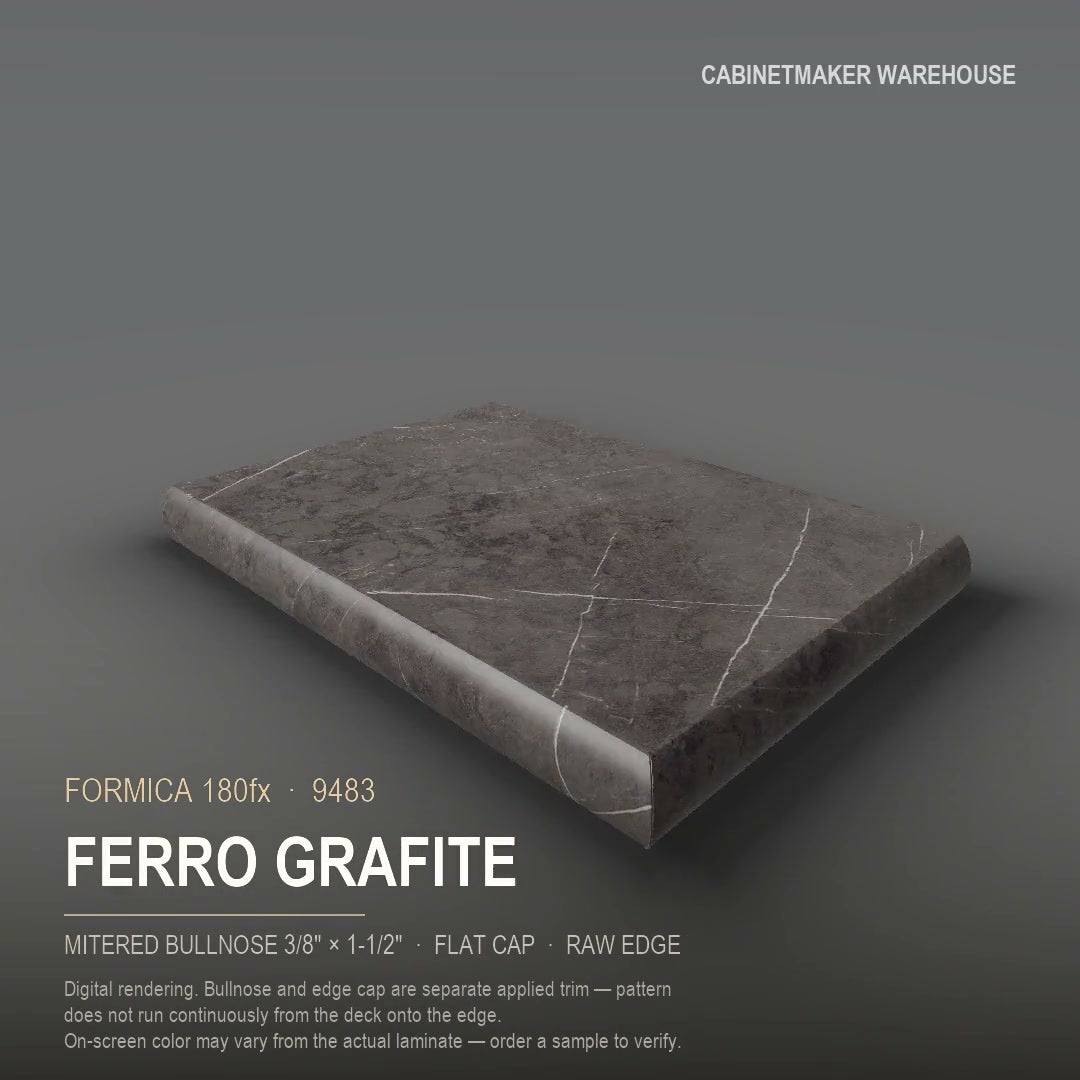 Formica Ferro Grafite 9483 laminate on a countertop with a mitered bullnose edge