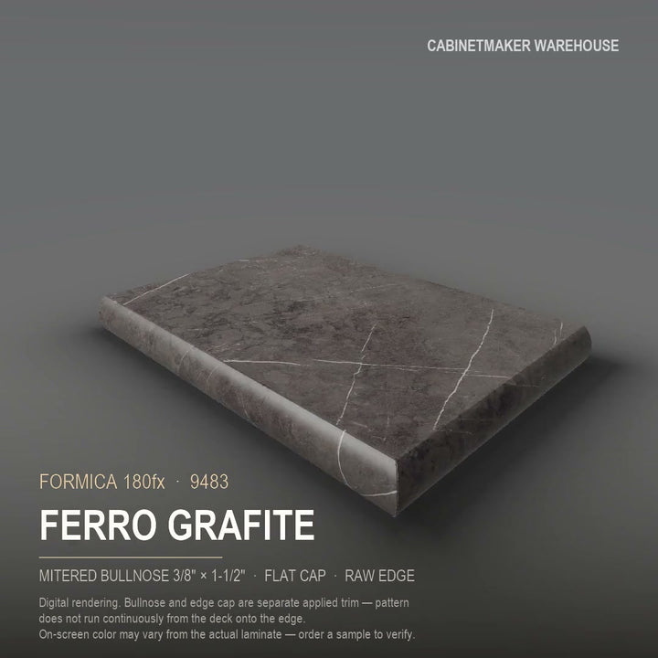 Formica Ferro Grafite 9483 laminate on a countertop with a mitered bullnose edge