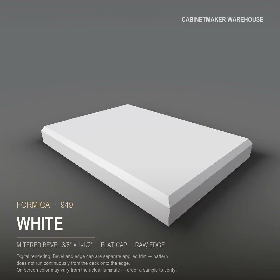 Formica White 949 laminate on a countertop with a mitered bevel edge