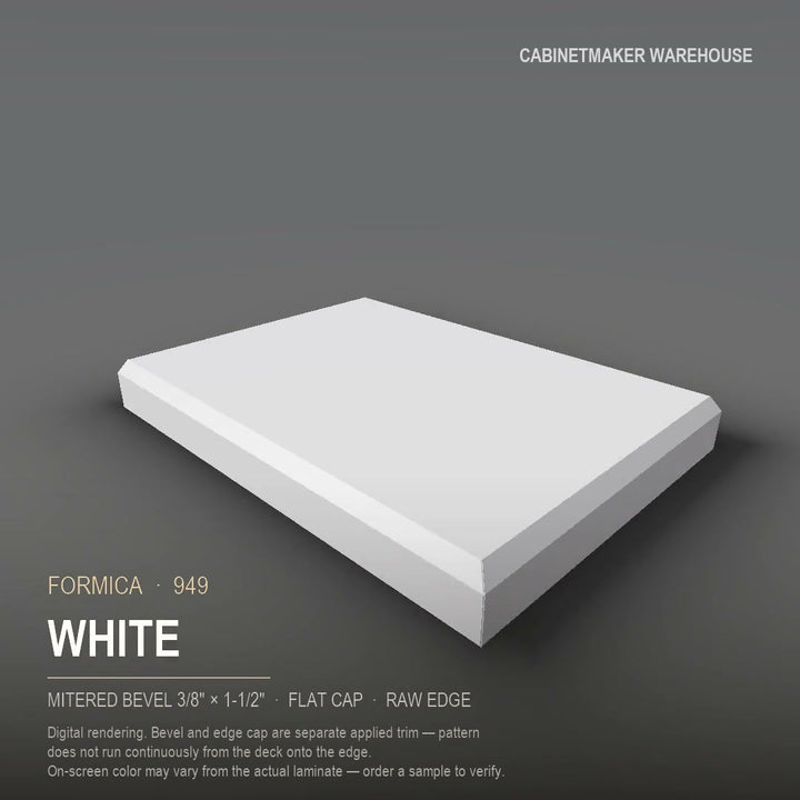 Formica White 949 laminate on a countertop with a mitered bevel edge