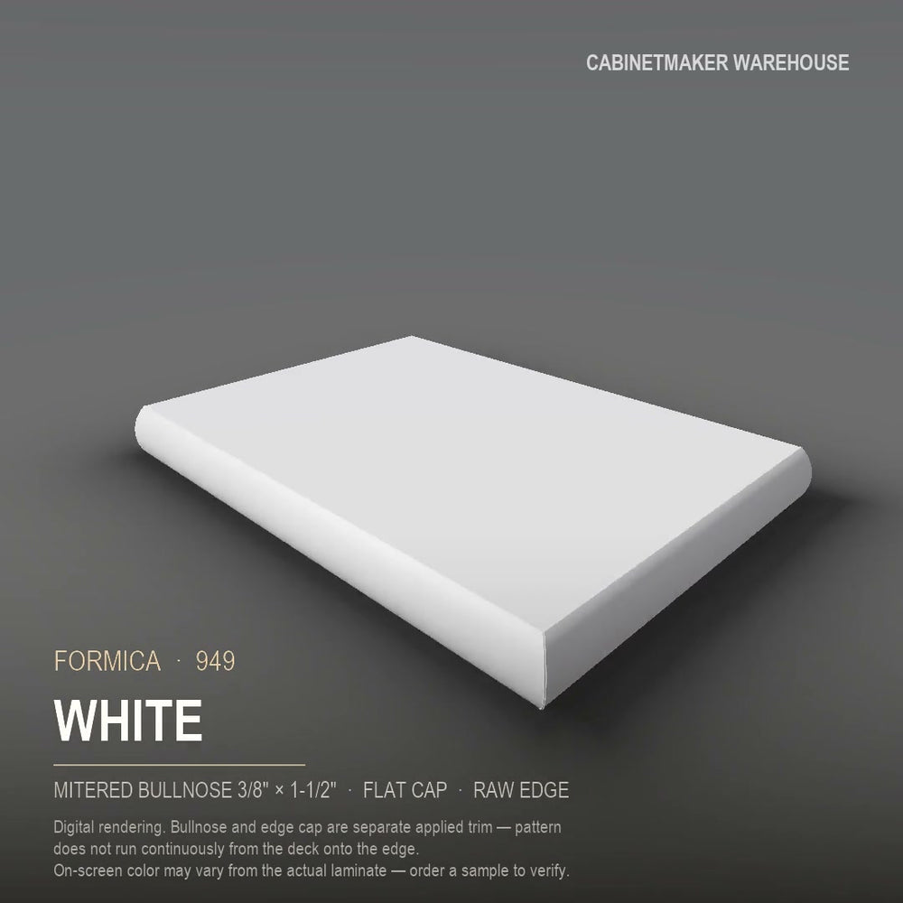 Formica White 949 laminate on a countertop with a mitered bullnose edge