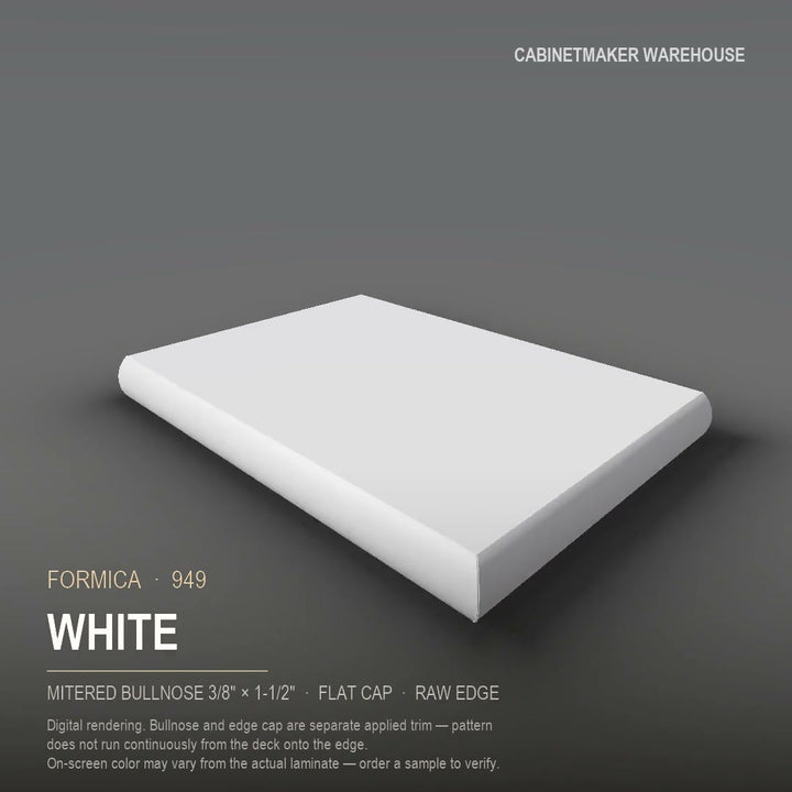 Formica White 949 laminate on a countertop with a mitered bullnose edge