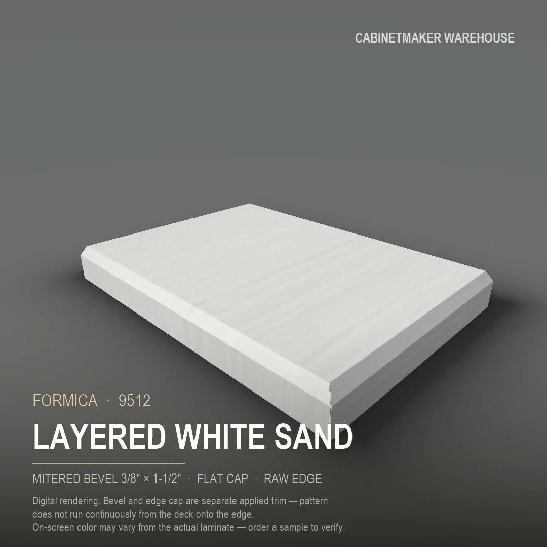 Formica Layered White Sand 9512 laminate on a countertop with a mitered bevel edge
