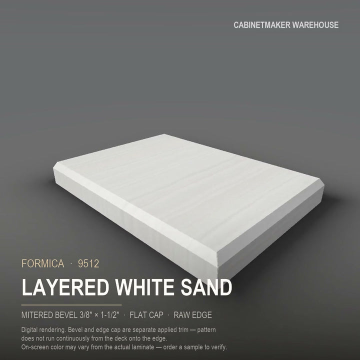 Formica Layered White Sand 9512 laminate on a countertop with a mitered bevel edge