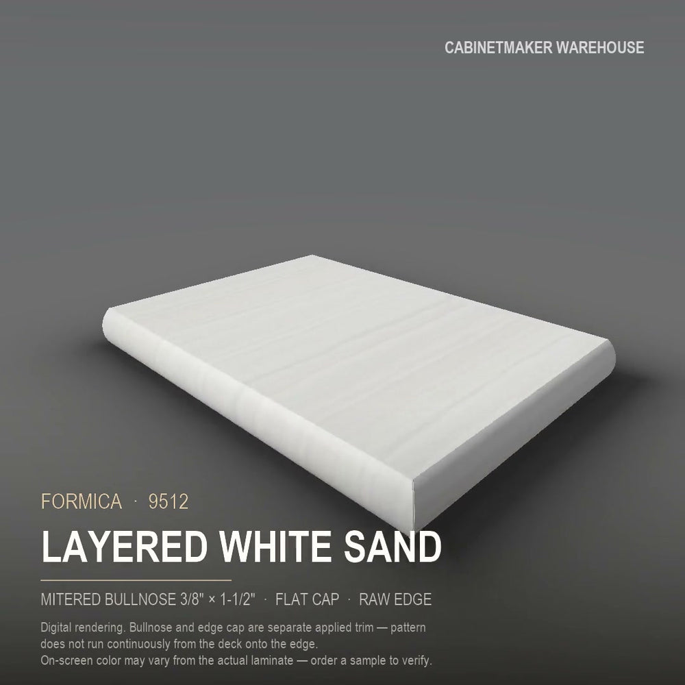 Formica Layered White Sand 9512 laminate on a countertop with a mitered bullnose edge