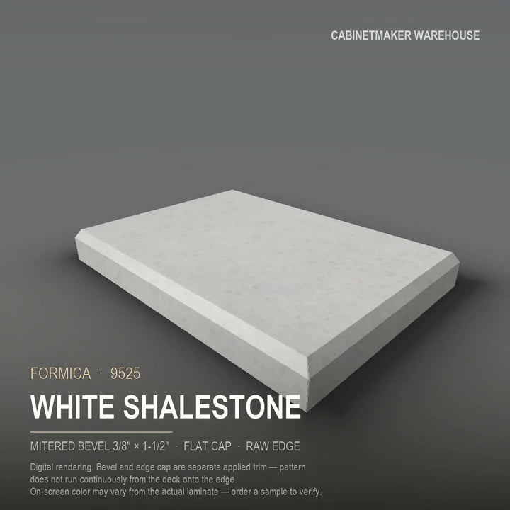 Formica White Shalestone 9525 laminate on a countertop with a mitered bevel edge