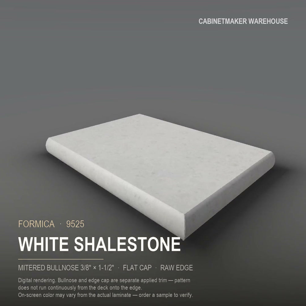 Formica White Shalestone 9525 laminate on a countertop with a mitered bullnose edge